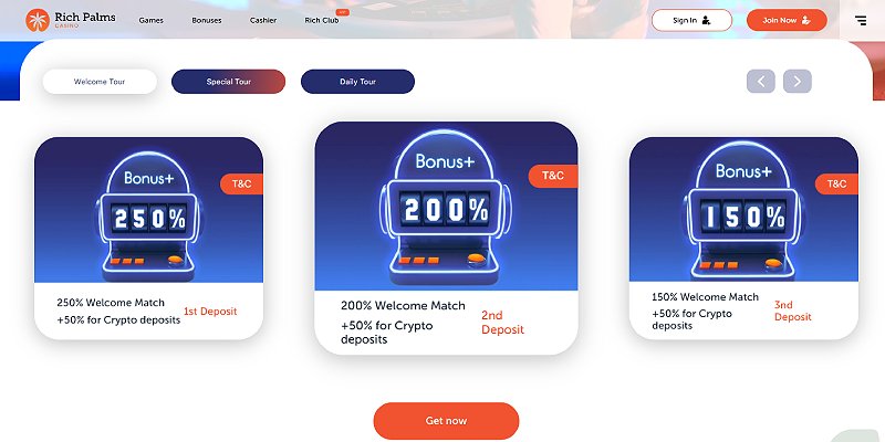 Rich Palms Casino Main Bonuses