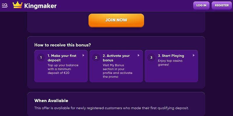 Kingmaker AU - First Deposit Bonus