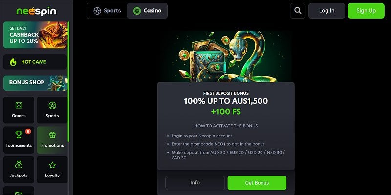 Neospin AU - First Deposit Bonus