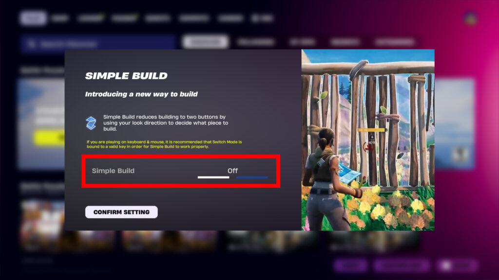 How to turn off Simple Build in Fortnite