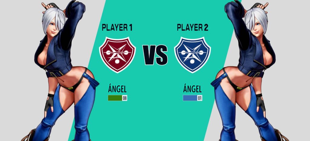It’s a screenshot of the match loading screen in The King of Fighters XV: Angel versus Angel.