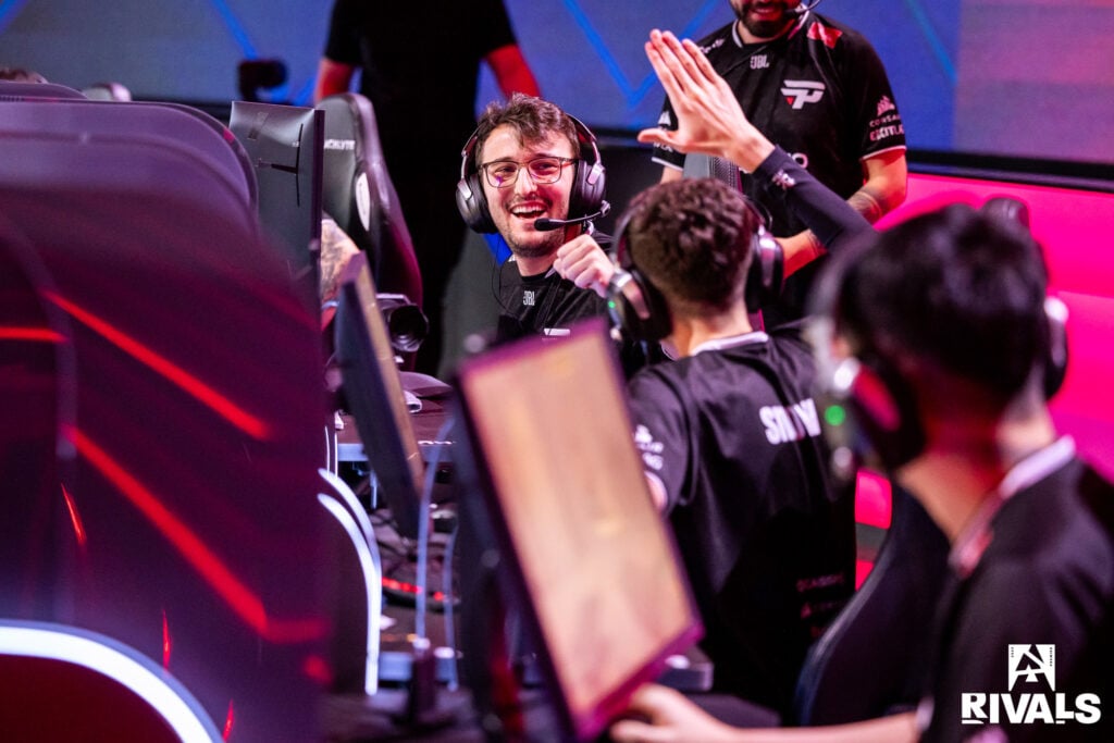 The photo features CS2 esports players from the team paiN Gaming competing on the stage of BLAST Rivals Spring 2025.