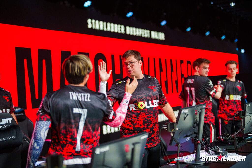 The photo features the CS2 FaZe players at the StarLadder Budapest Major 2025,