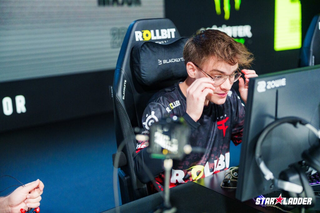 The photo features the FaZe Clan CS2 player jcobbb during the esports tournament StarLadder Budapest Major 2025.