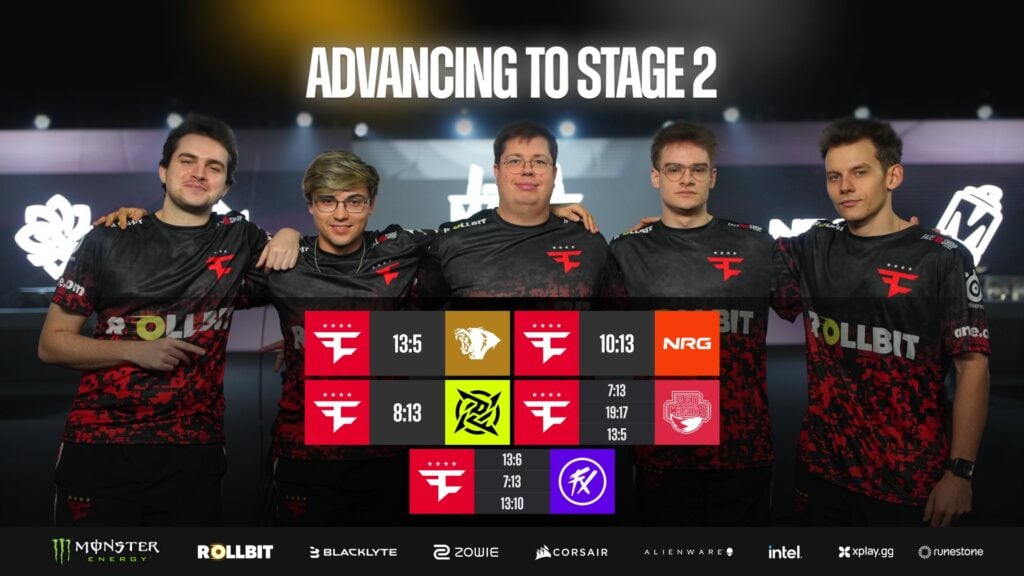 The image features the photo of the CS2 esports team FaZe and their stats in STage 1 of the StarLadder Budapest Major 2025.