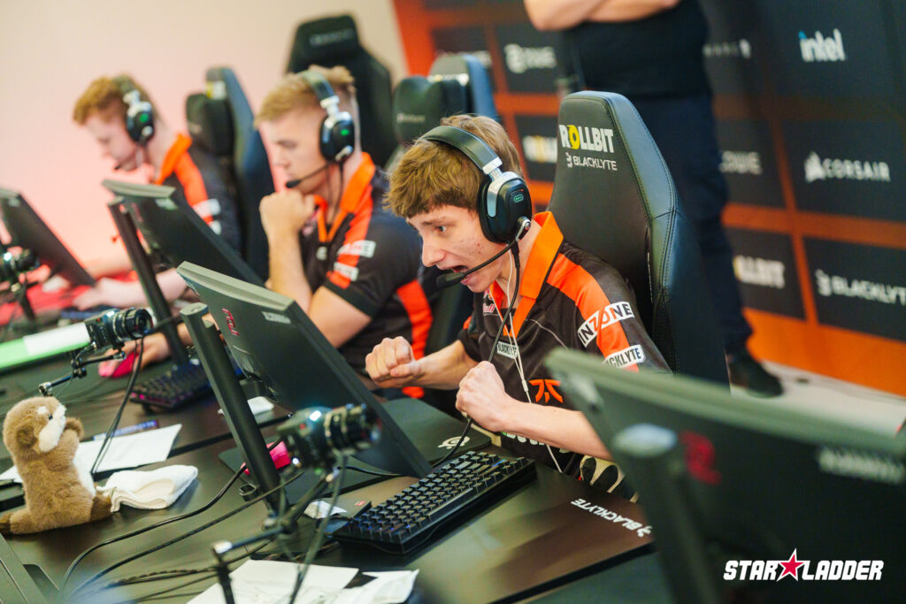 The photo features the Fnatic CS2 players during the esports tournament StarLadder Budapest Major 2025.