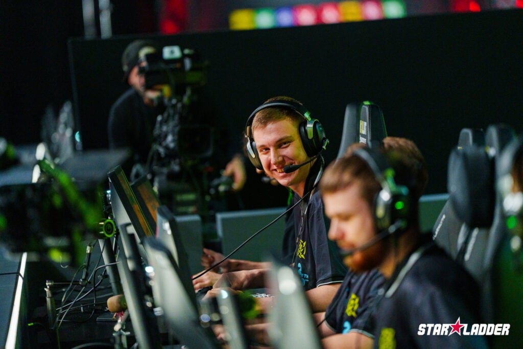 The photo features CS2 esports players from the team NiP at the StarLadder Budapest Major 2025.