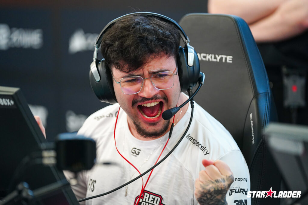 The photo features a CS2 player from the team RED Canids at the esports tournament StarLadder Budapest Major 2025.