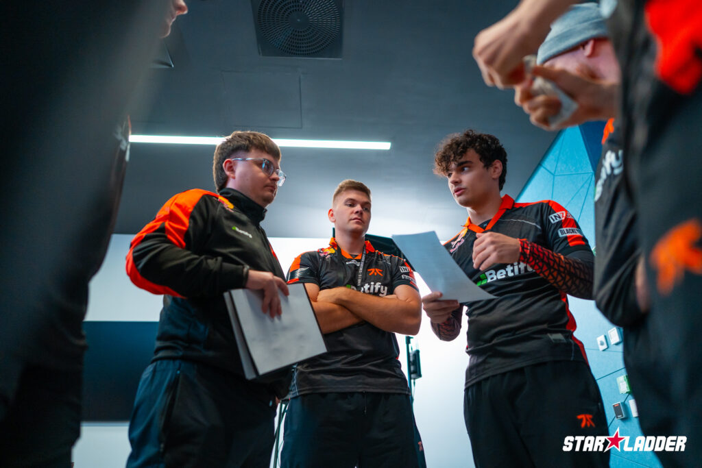 The photo features the Counter-Strike 2 players from the team Fnatic at the esports tournament CS2 StarLadder Budapest Major 2025.