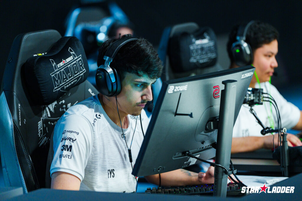 The photo features the Counter-Strike 2 players from the team RED Canids at the esports tournament CS2 StarLadder Budapest Major 2025.