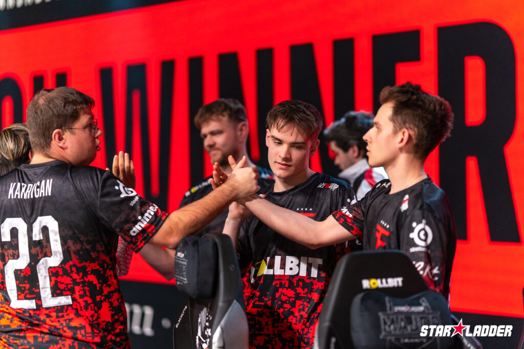The photo features the  FaZe Clan CS2 players in Stage 2 of Counter-Strike 2 esports StarLadder Budapest Major 2025.