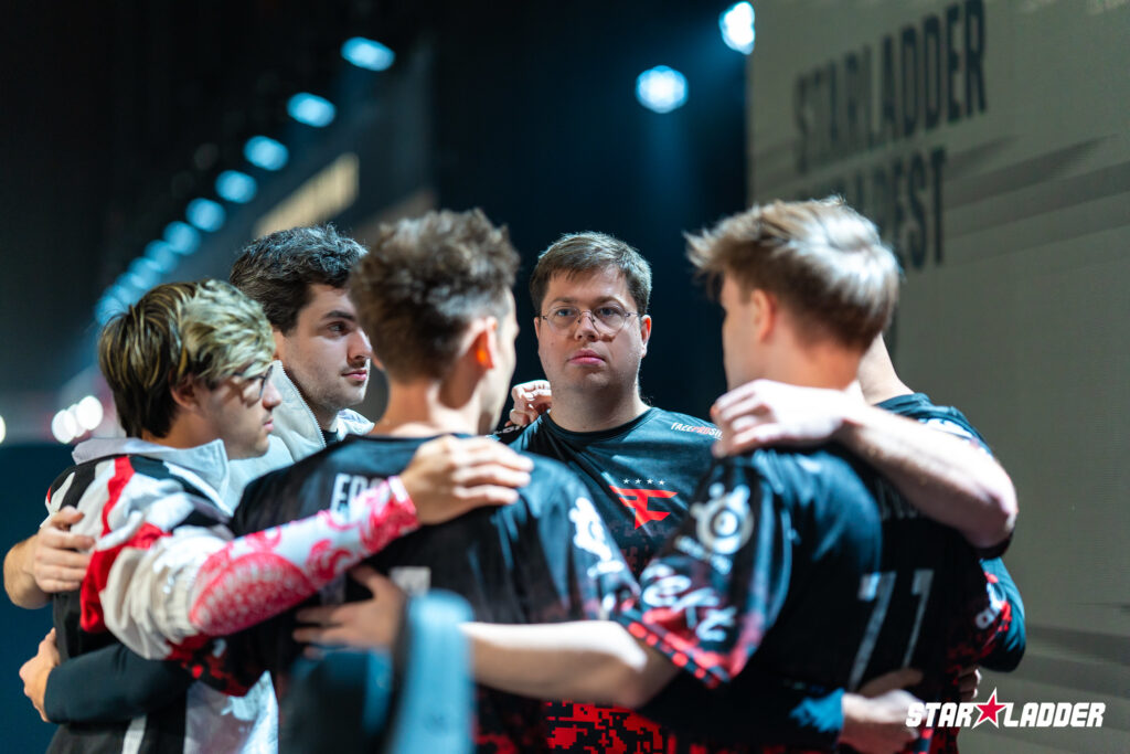 The FaZe Clan players on the stages of the StarLadder CS2 Major 2025 in Budapest during Stage 1 of this esports tournament.