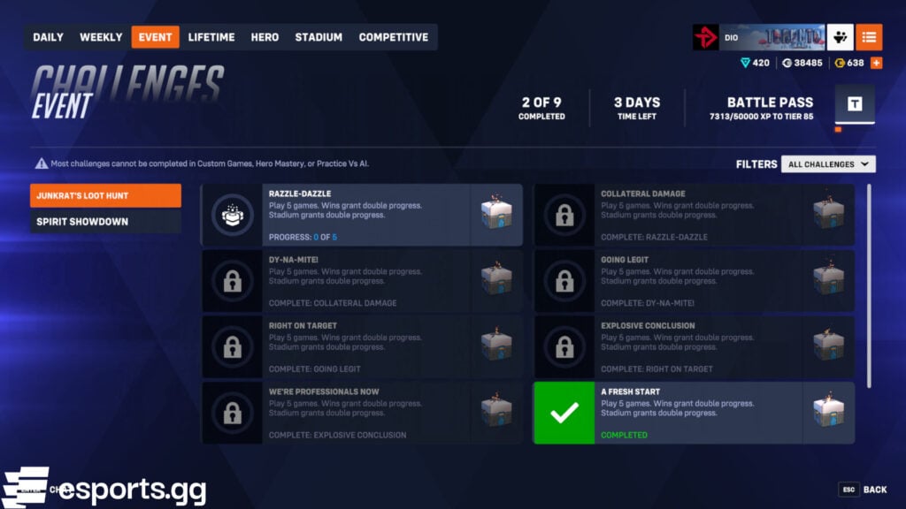 Overwatch 2 Junkrat's Loot Hunt challenges