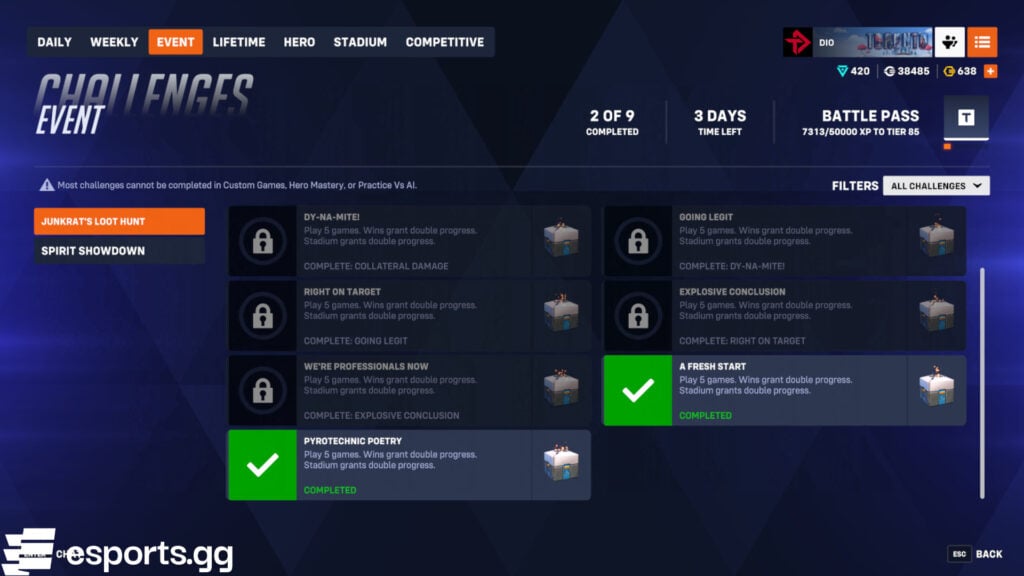 Overwatch 2 Junkrat's Loot Hunt rewards