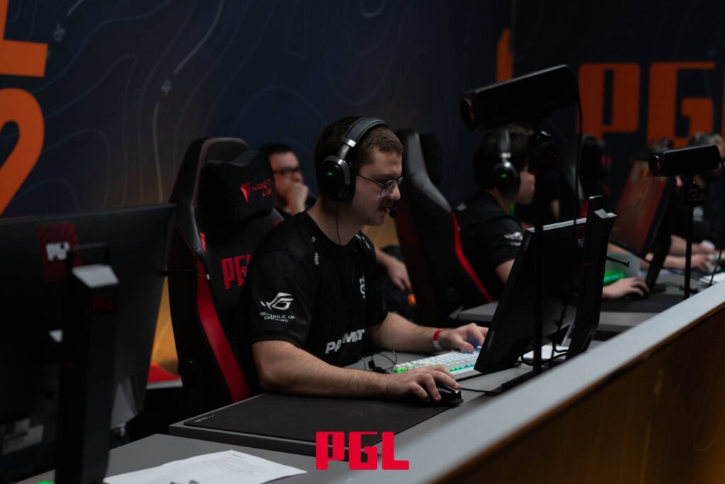 It’s a photo of CS2 esports players from the team Legacy at the tournament PGL Masters Bucharest 2025.