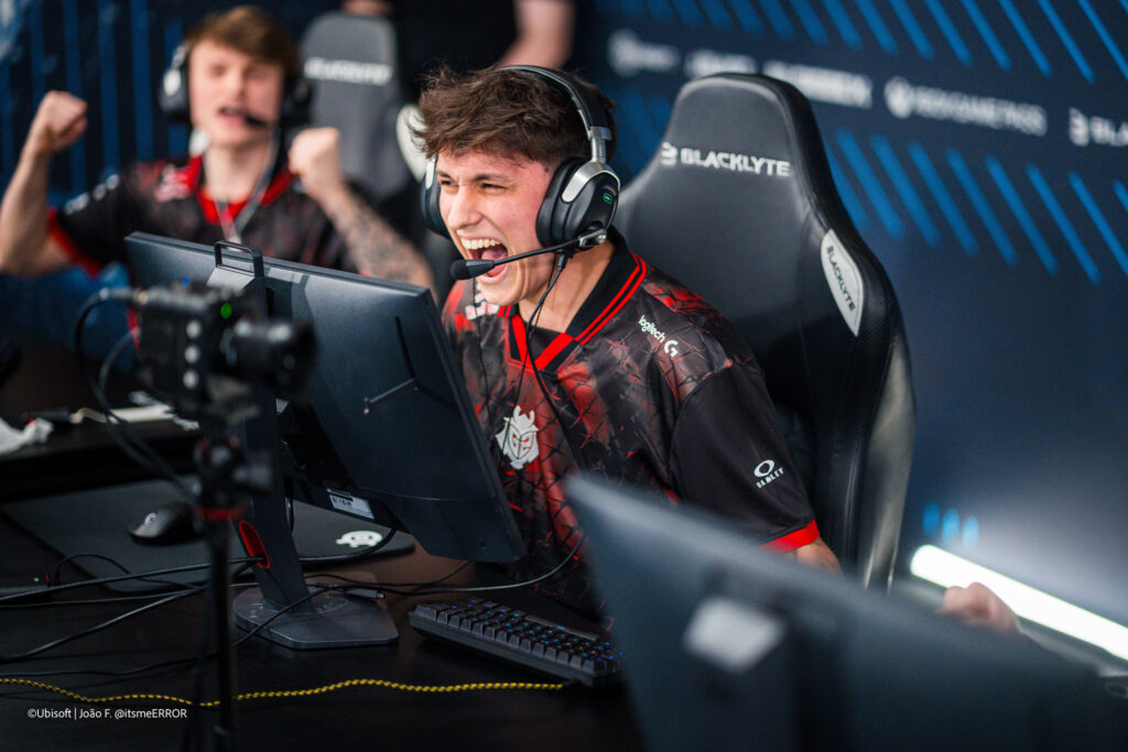 It’s a photo of the Rainbow Six Siege players from the team G2 Esports at the tournament R6 Munich Major 2025 - Round 5 of the Swiss Stage.