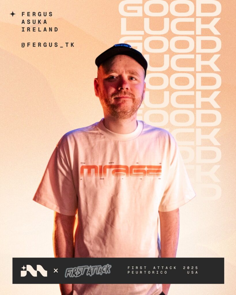 The image is the official poster for the TEKKEN 8 player Fergus participating in the esports tournament First Attack.
