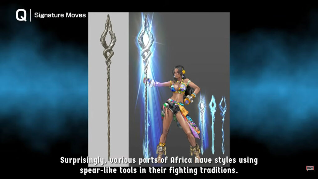 The screenshot from the Miary Zo TEKKEN Talk shows the concept art for the character’s weapon, spear.