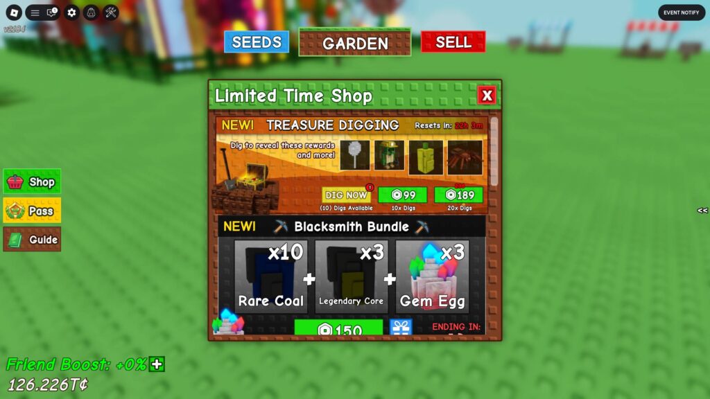 Treasure digging mini game at the Limited-Time Shop