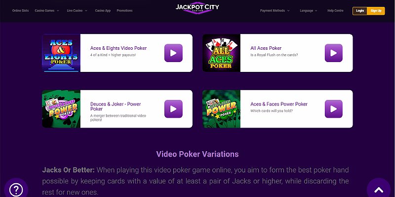 Jackpot City CA - Video Poker
