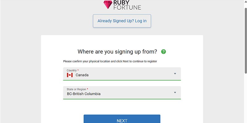 Ruby Fortune SignUp