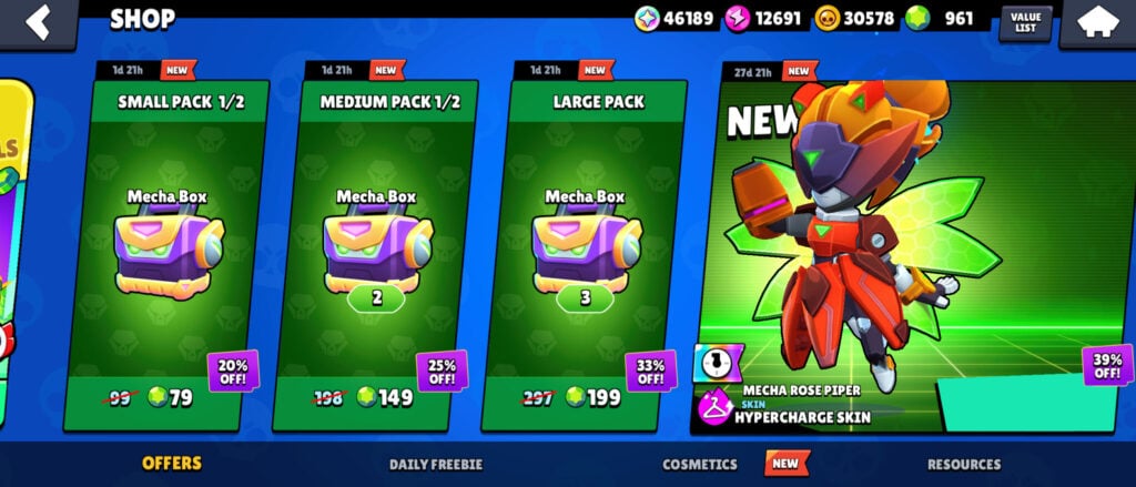 The image shows Mecha Boxes among the Brawl Stars Shop offers.