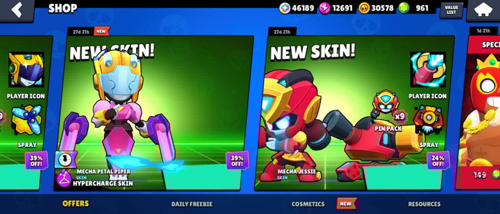 The image shows Mecha skins among the Brawl Stars Shop offers.
