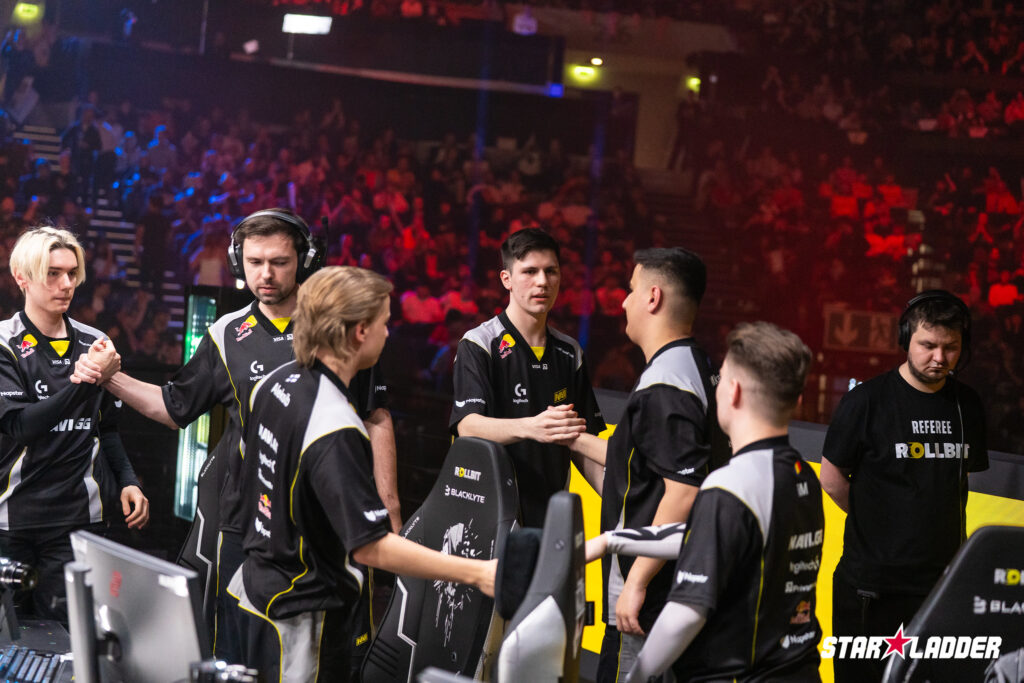 The CS2 esports players from the team NAVI at the StarLadder Budapest Major 2025 - it’s a photo.