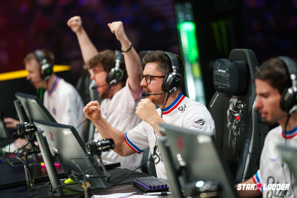 The Counter-Strike 2 players from Team Vitality - it’s a photo from one of their matches at the CS2 esports StarLadder Budapest Major 2025 Playoffs.