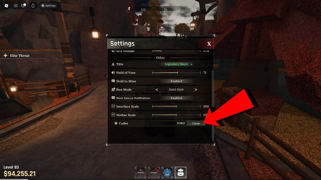 Claiming a code in The Forge to get more rerolls
