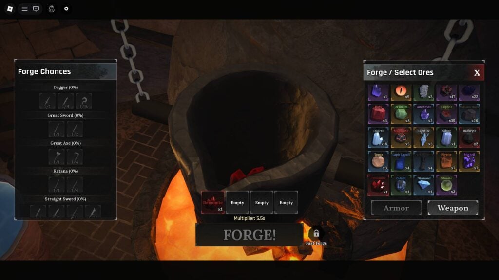 Demonite ore when used for crafting