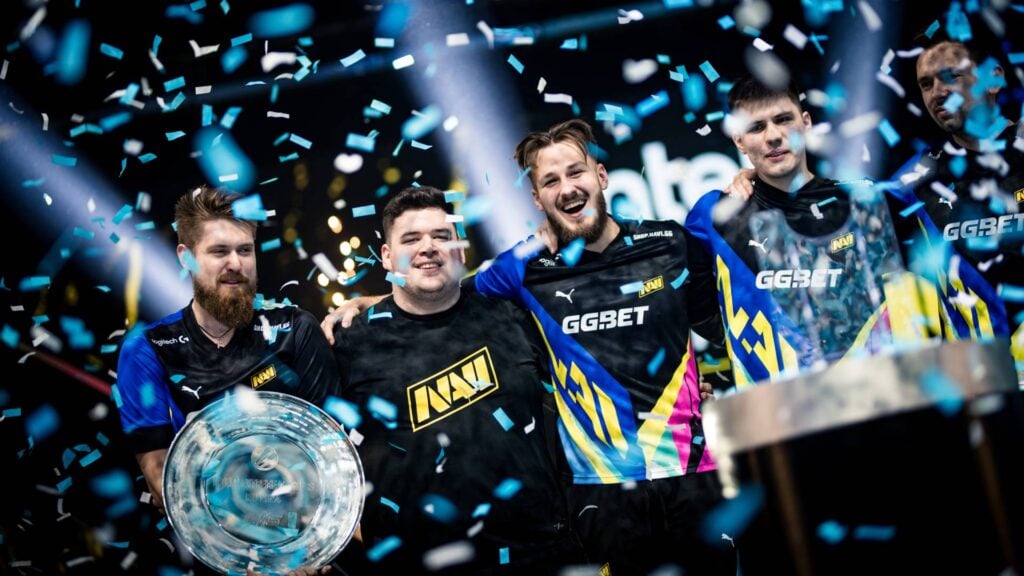 It’s a photo of the CS2 esports team NAVI after winning the Counter-Strike 2 tournament Intel Extreme Masters Rio de Janeiro 2024.
