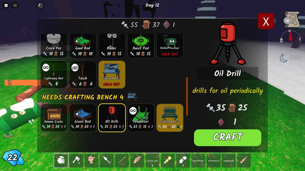 Oild Drill in the crafting table 99 Nights in the Forest