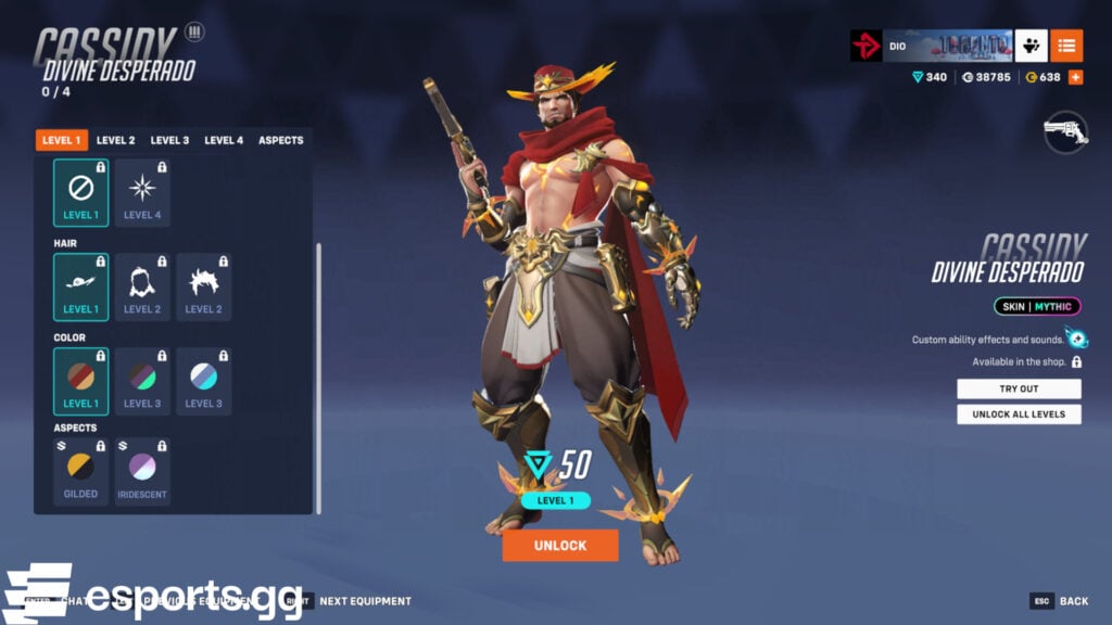 Divine Desperado Cassidy at level 1