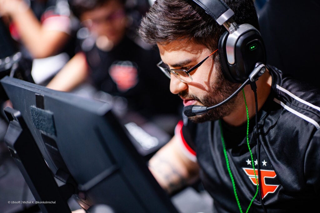 The photo features the Rainbow Six Siege X players from the team FaZe Clan at the esports tournament Munich Major 2025.