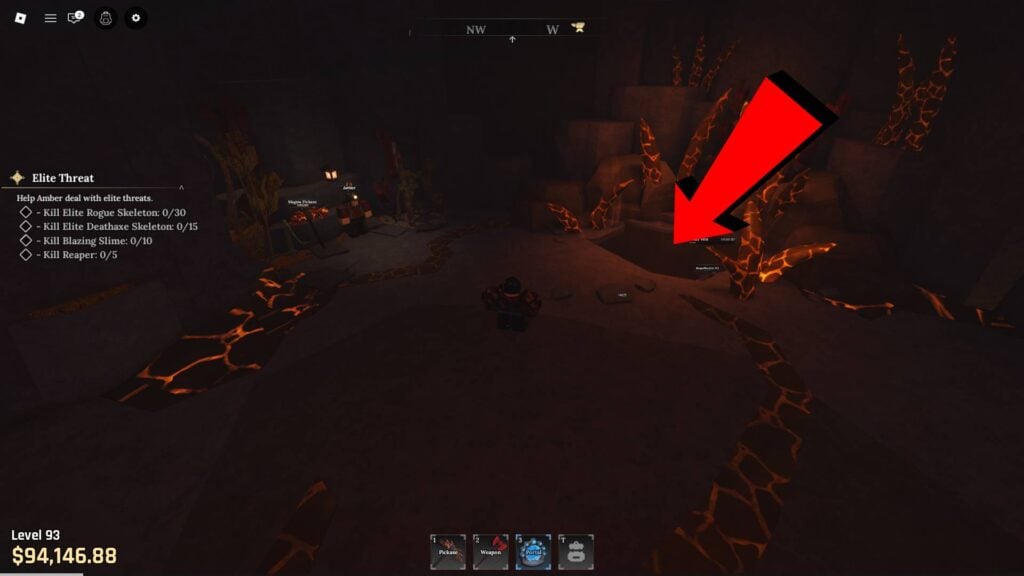 The path to the Volcanic Depths in Roblox The Forge