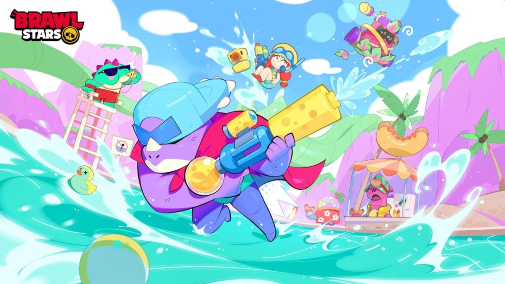 It’s the official art poster of the Brawl Stars character Pierce - the pool lifeguard is on duty, with a cool water gun in his hands.