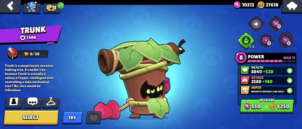It’s a screenshot from the game Brawl Stars: the brawler Trunk.