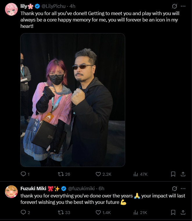 Harada received thanks in the replies of his X post. (Screenshot via esports.gg)