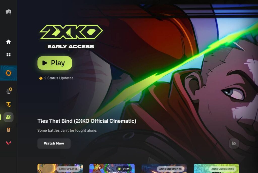 The screenshot shows the fighting game 2XKO downloaded on PC via the official client by Riot Games.