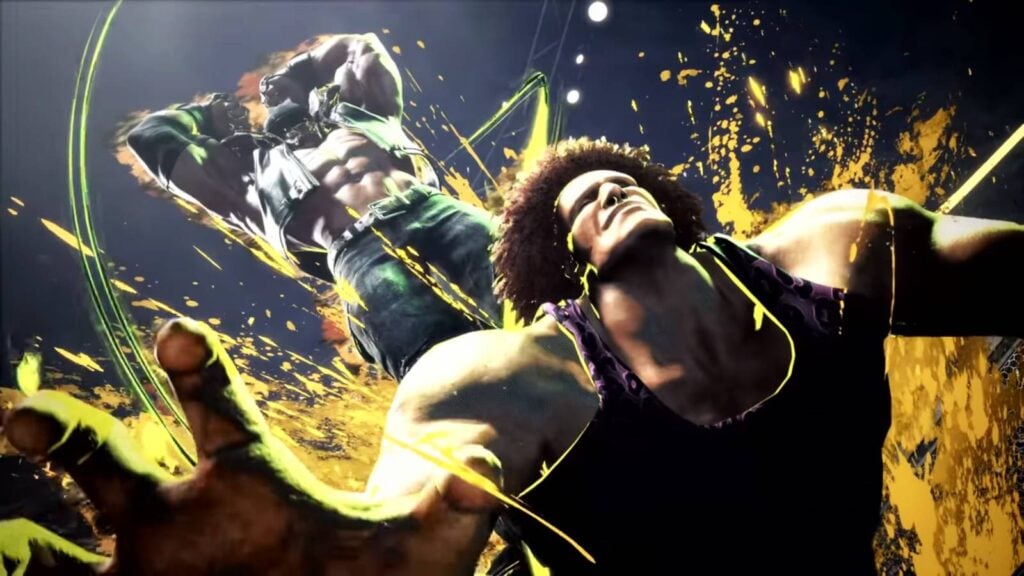 The screenshot from Alex trailer shows the stomp move of this Street Fighter 6 character in his opponent, Andore.