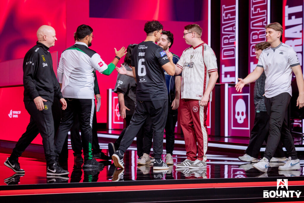 CS2 players and coaches representing six esports teams on the stage of BLAST Bounty Winter 2026 during the tournament’s draft ceremony - a photo.