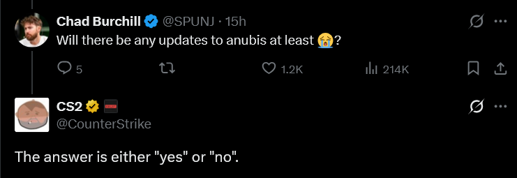 It’s a screenshot of a social post of the official account of the game Counter-Strike 2 - about the changes to the map Anubis upon its addition to Active Duty pool in 2026.