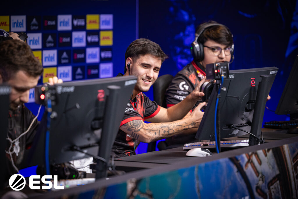 It’s a photo of CS2 esports players from the team G2 during the tournament ESL Pro League Season 22.