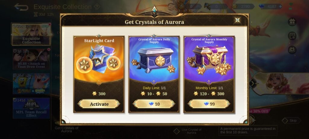 Crystal of Aurora as the main currency