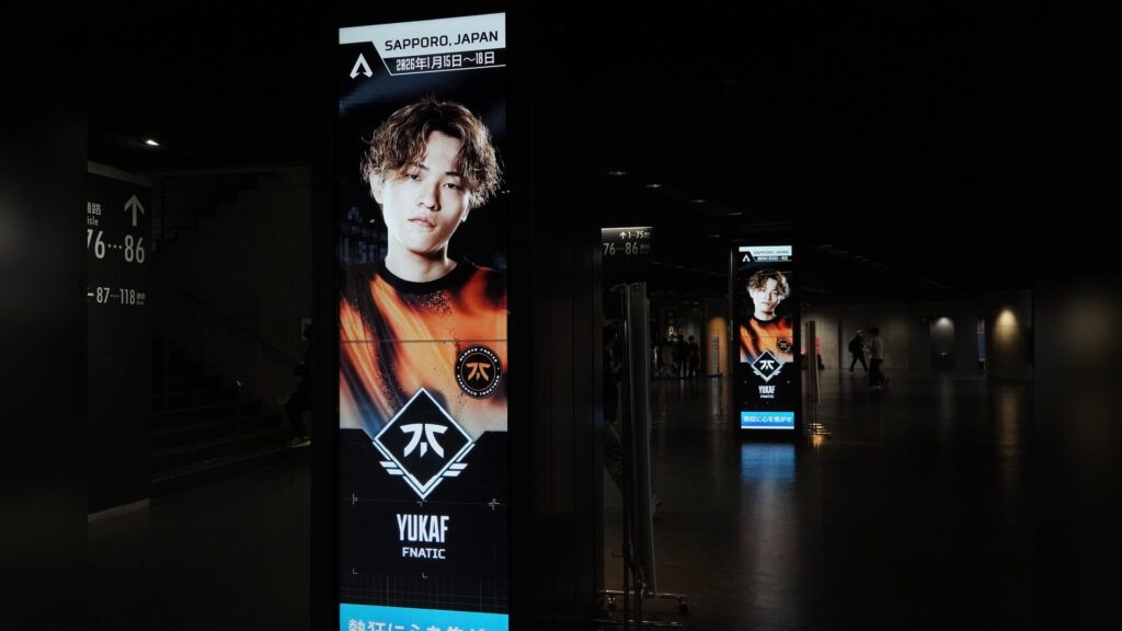 FNC YukaF featured in the venue at Daiwa House PREMIST Dome in Sapporo, Japan (Photo via esports.gg / XC Enriquez)