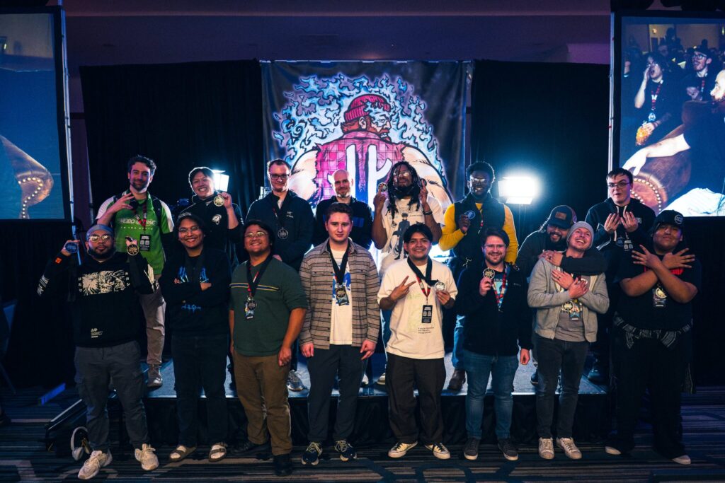The participants of the 2XKO team tournament at the fighting games esports event Midwest Mixfest 2025 - including the winners, Diaphone and K7 Showoff.