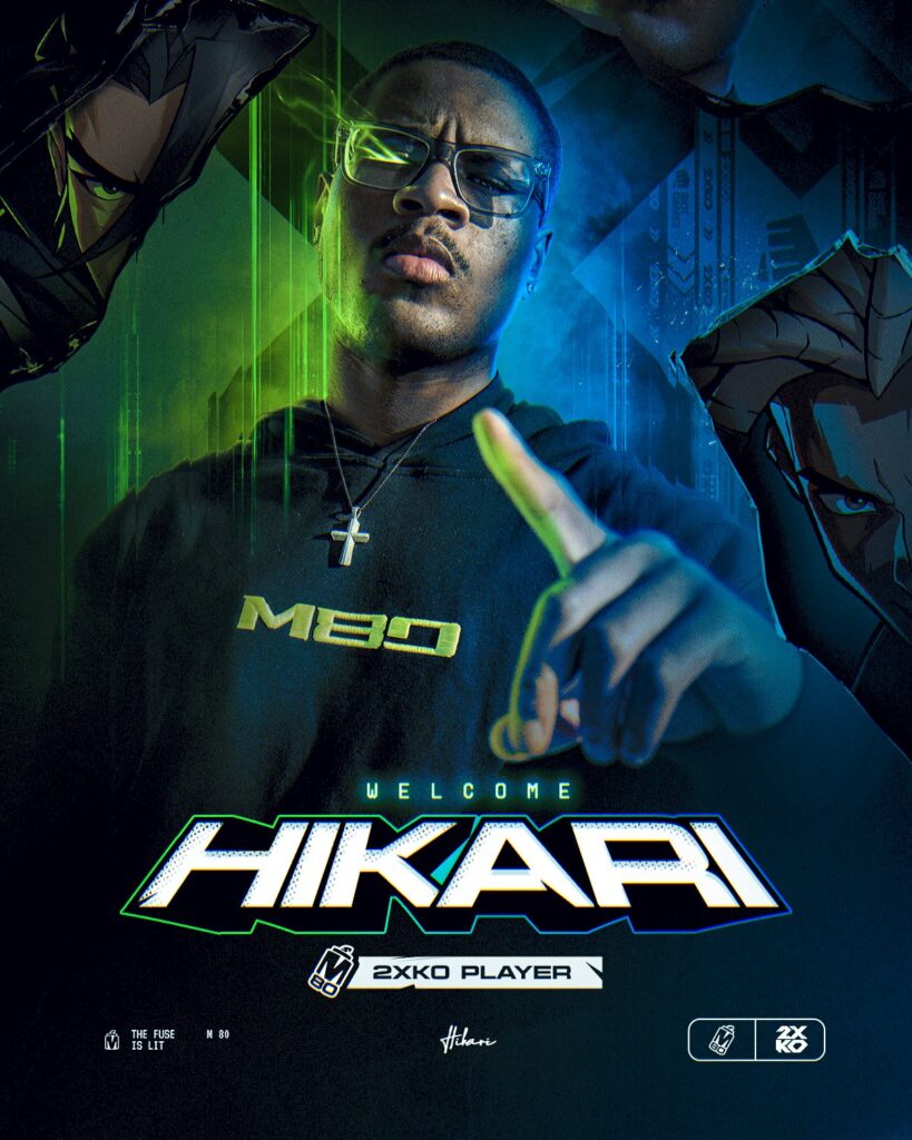 Hikari joining the esports organization M80, a poster.