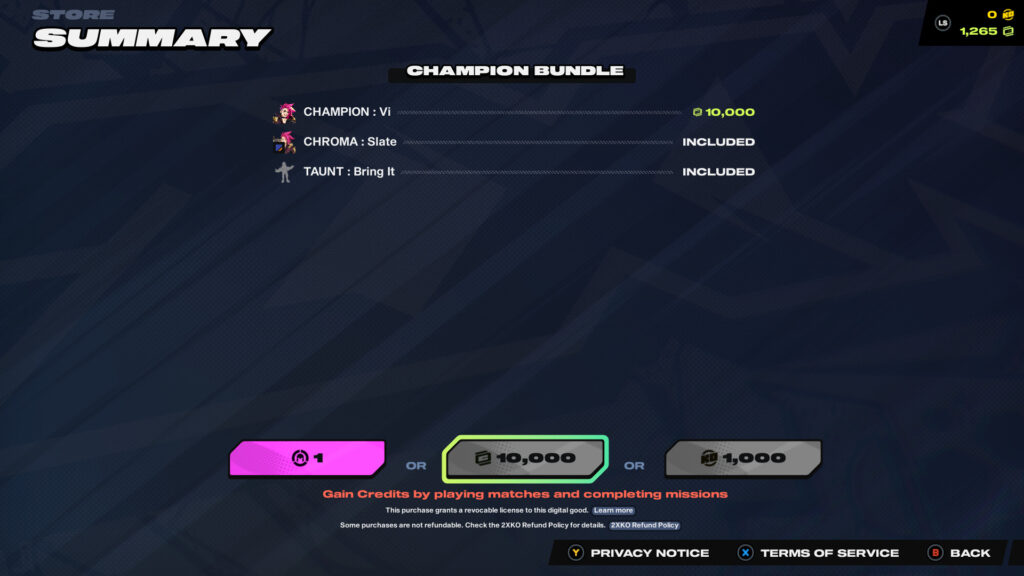 Vi's champion bundle in 2XKO (Screenshot via esports.gg)