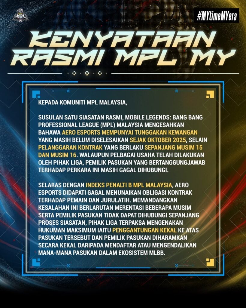 MPL MY Permanent Ban Aero Esports